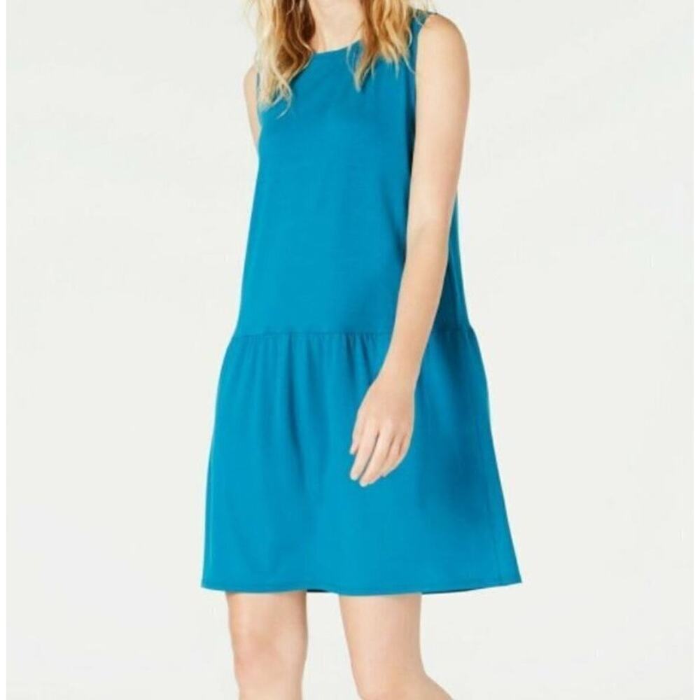 Eileen Fisher NWT Drop Waist Dress M Jasper Blue Teal Tencel Jersey Quiet Luxury - Picture 8 of 8